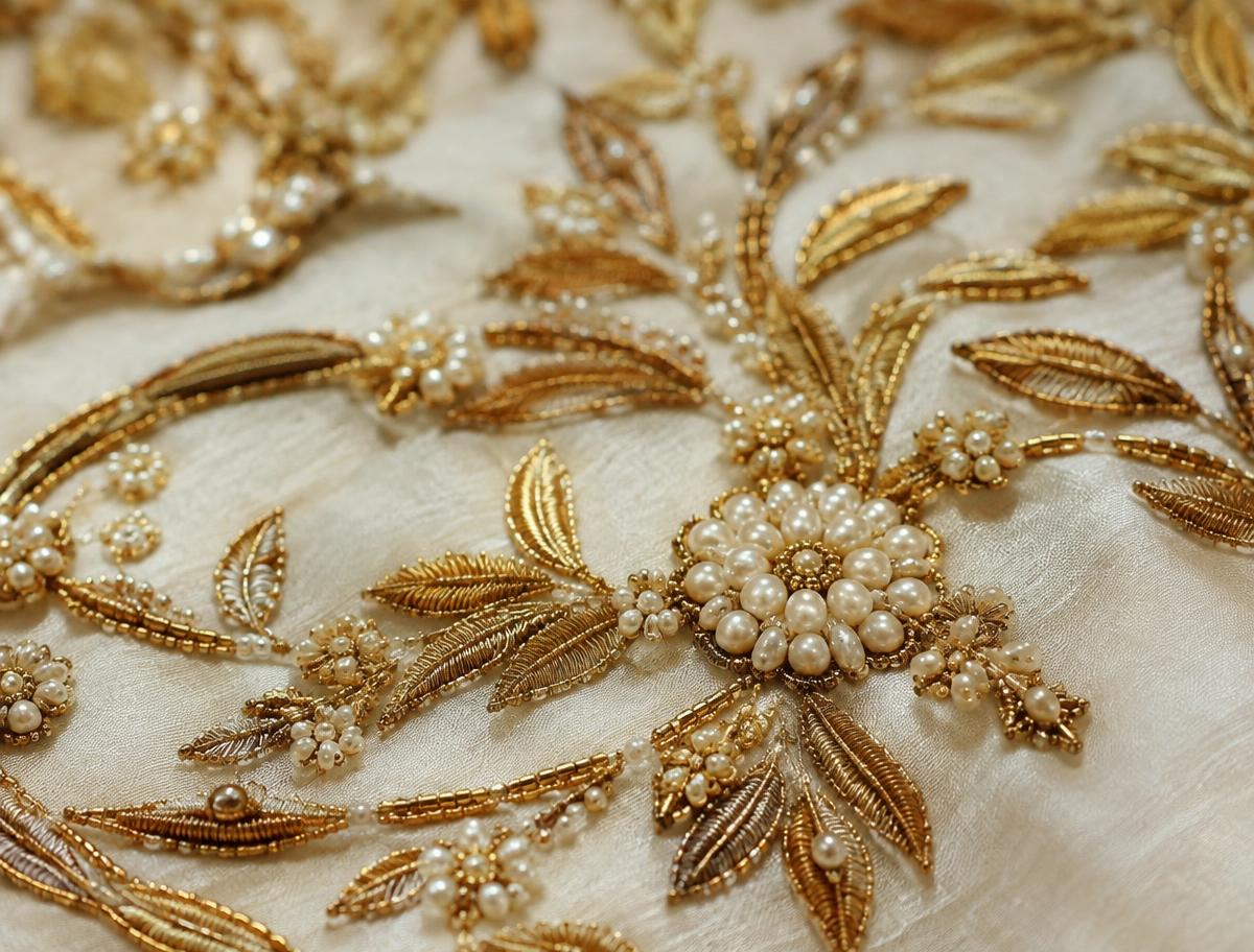 Gold zardozi and pearl hand embroidery